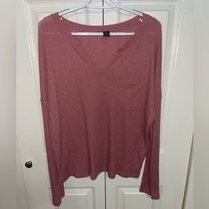 SHEIN XL Long Sleeve V-Neck Knitted Top